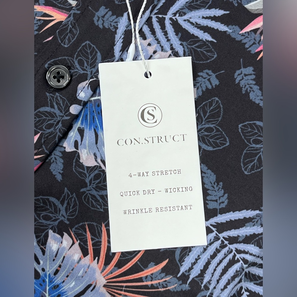 Con.Struct Men’s Black Floral SS Button Down Shirt. Slim Fit Stretch. Size 3XL - Picture 5 of 8